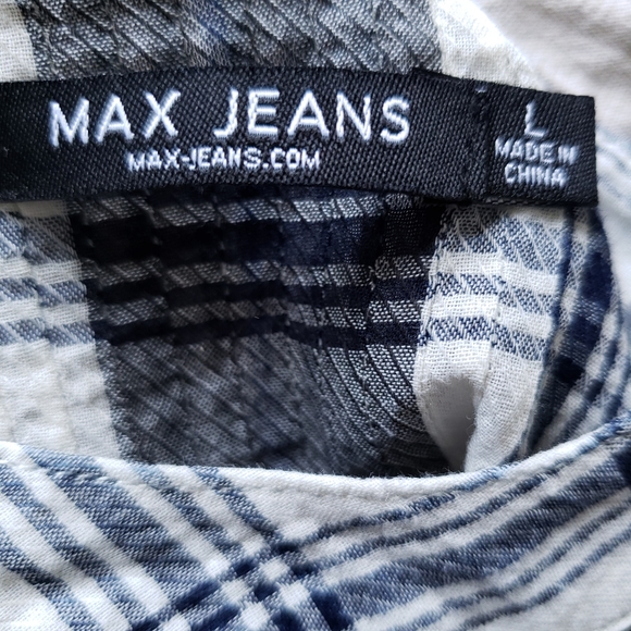 Max Jeans Large Black and White Lightweight Shirt Plaid Ruffled Sleeves - Picture 6 of 8